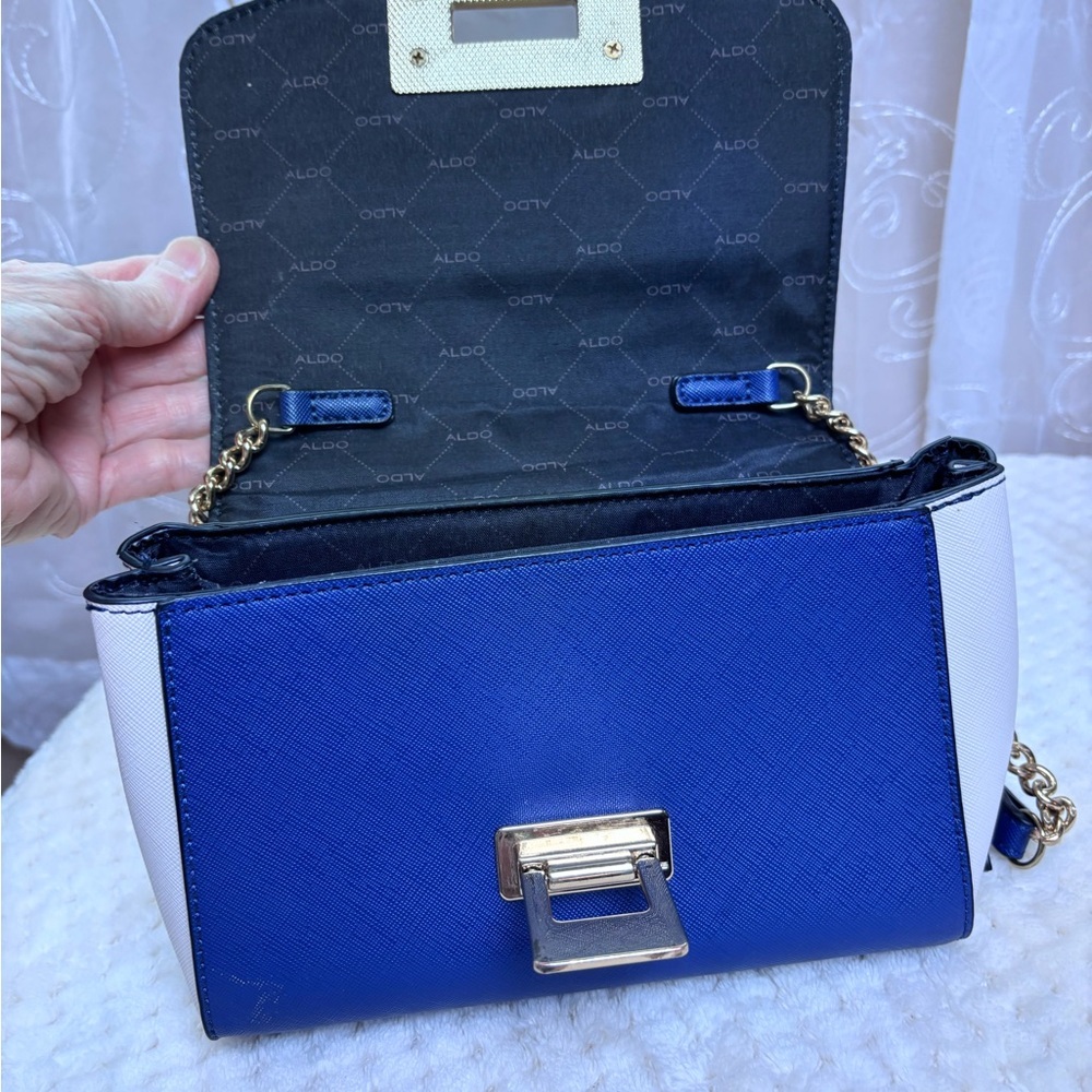 Aldo Rotella Crossbody Bag, Navy, Blue, Cream, with Gold Tone Hardware - Picture 10 of 14